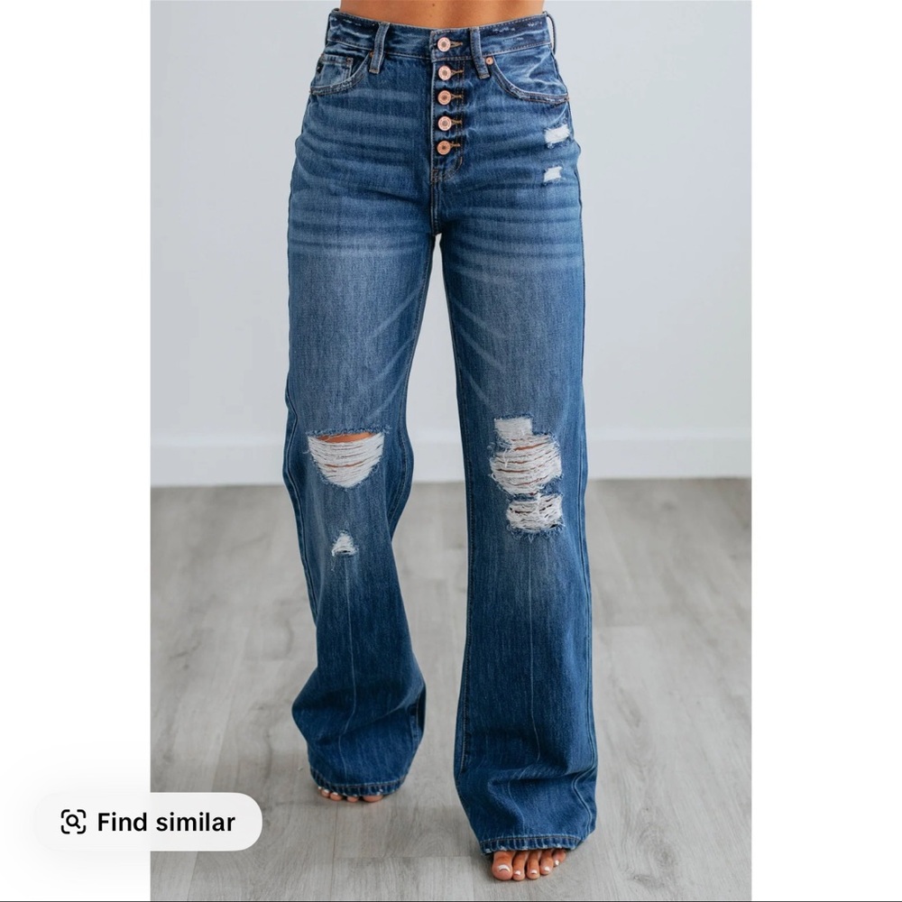 Isabelle KanCan Distressed Flare Jeans in Blue